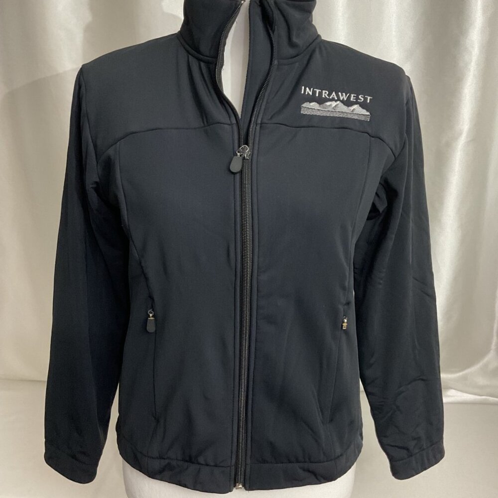 Intrawest Black Softshell Jacket Size S With Embroidered Logo & Fleece Lining Fo